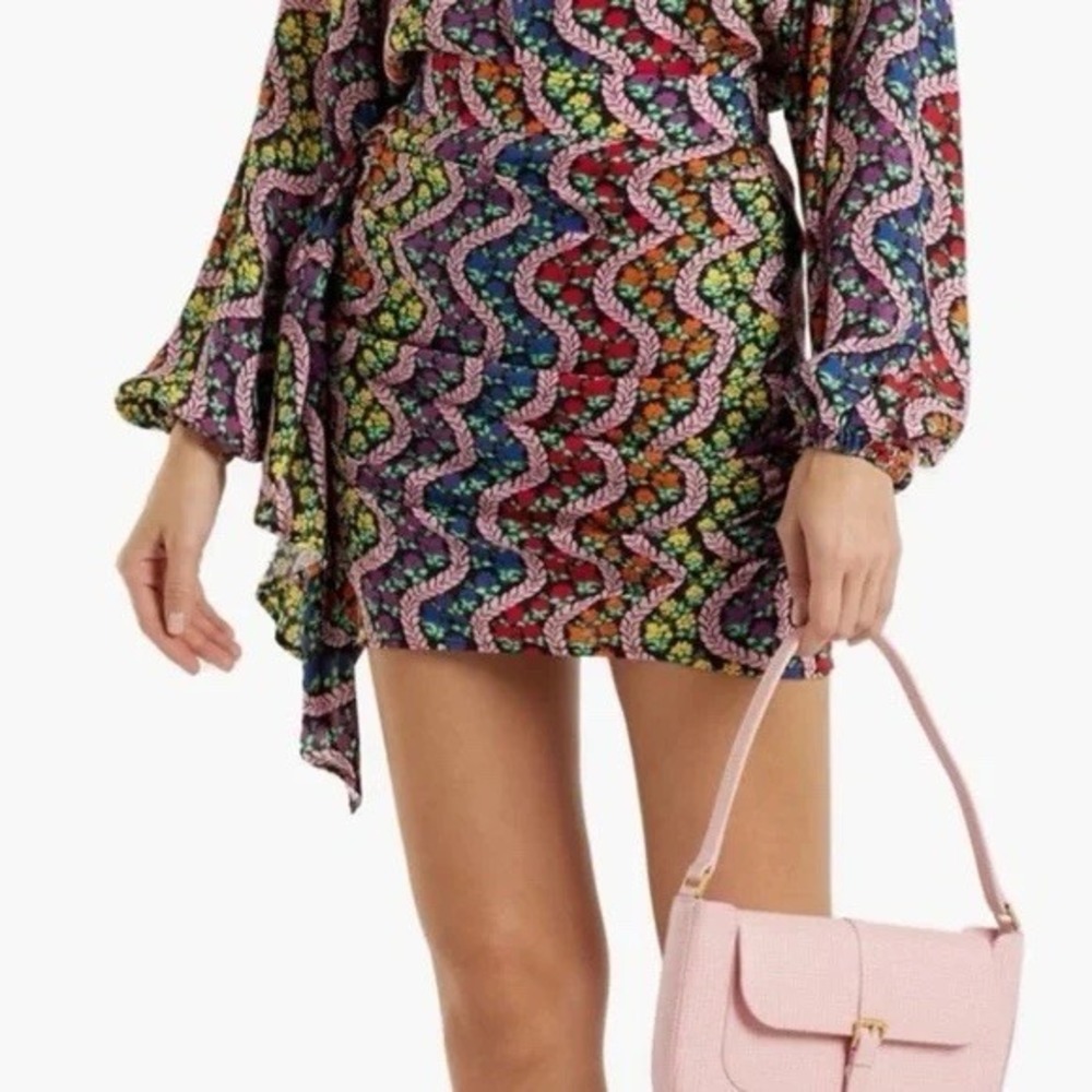 Rhode NWT Hannah Mini Skirt Size XS Floral Rainbow‎ Print Ruched Ruffle $285